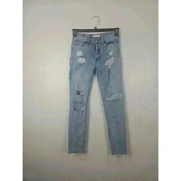 Free People Womens Distressed Light Wash Ripped Frayed Hem Jeans Size W24 - Picture 1 of 9